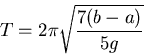 \begin{displaymath}T=2\pi\sqrt{\frac{7(b-a)}{5g}}\end{displaymath}