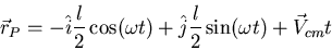 \begin{displaymath}\vec{r}_P=-\hat{i}\frac{\l }{2}\cos(\omega t)+\hat{j}\frac{\l }{2}\sin(\omega t)+
\vec{V}_{cm}t\end{displaymath}