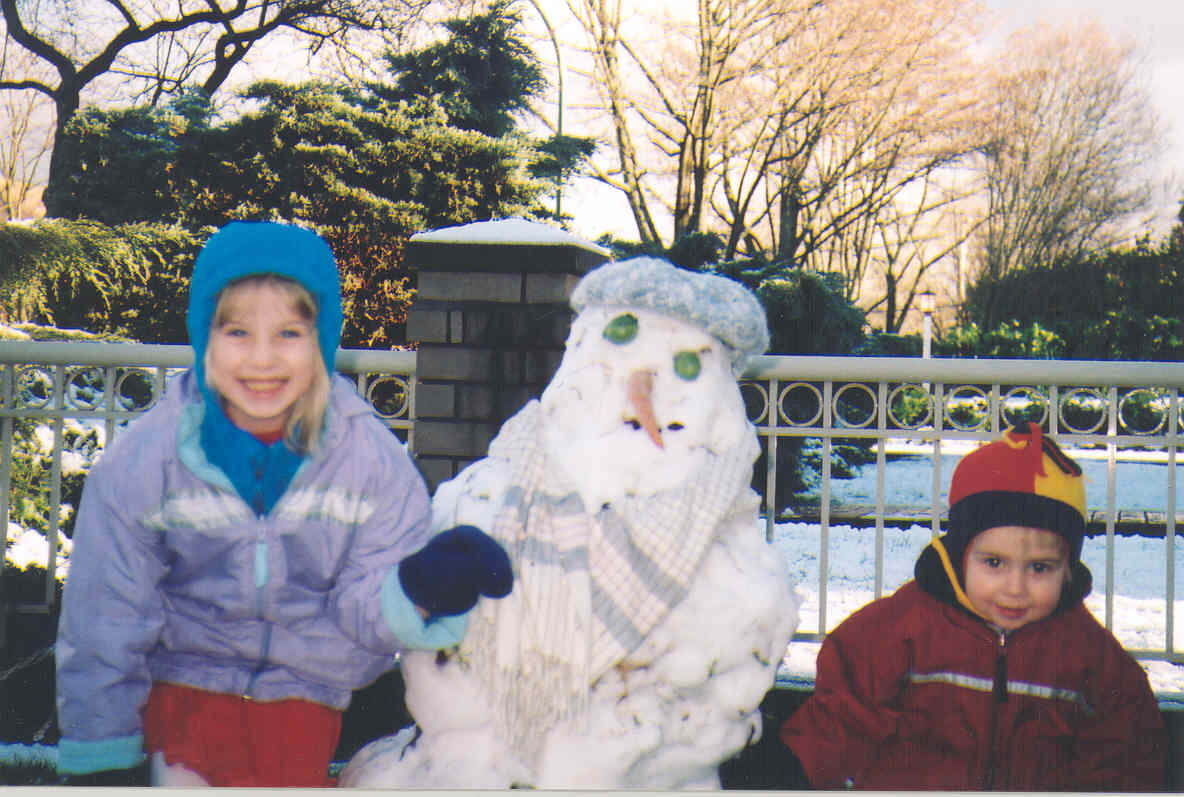 Aurora and Alex and snowman